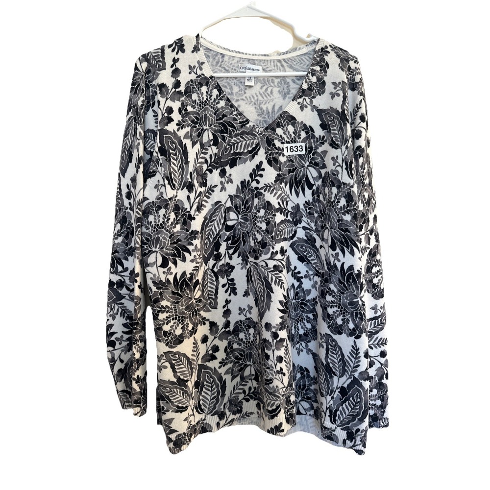 Croft & Barrow Black White Floral Sweater Women 1X